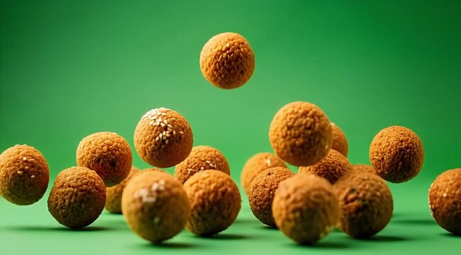 Falafel falling on green screen 