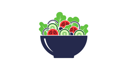 Colorful flat style salad bowl with fresh vegetables on white background