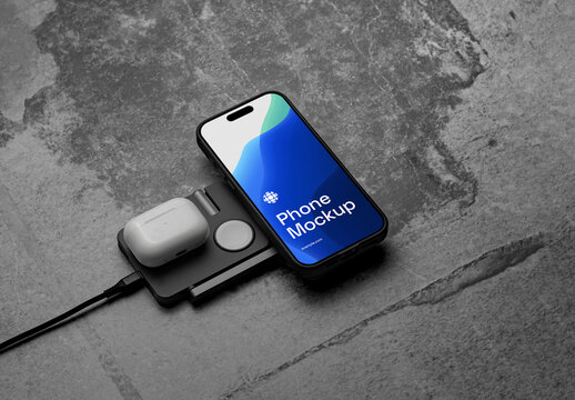 Phone Attached to Charger Mockup