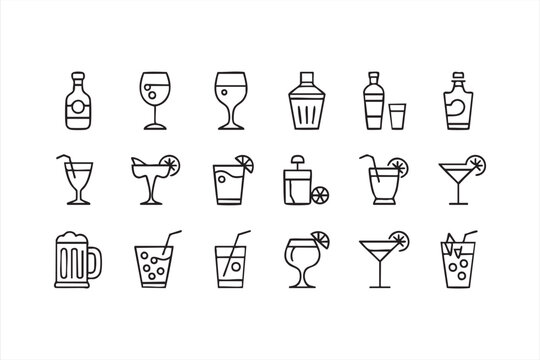 Minimal line art icons of martinis, coolers, and tropical drinks