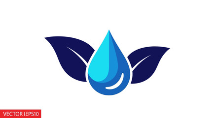 Blue water drop with leaves: eco-friendly nature symbol design