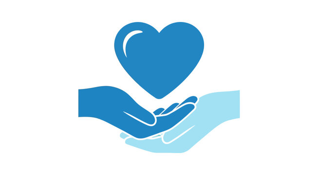 Blue heart in caring hands: symbol of care and support