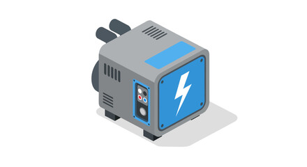 Isometric power generator icon with blue energy symbol on modern box design