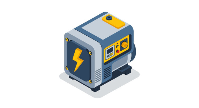 Portable generator with electricity symbol in isometric style for power backup