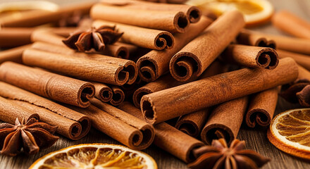 cinnamon sticks on wooden table