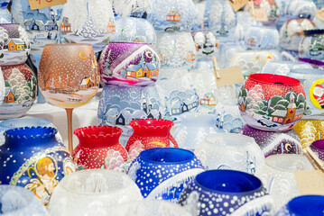Handmade glass decor for sale at the Christmas and New Year's fair