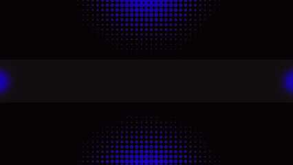 Abstract technological banner, you tube channel design template with a blue dot pattern on a black background with copy space. Geometric background with halftone texture