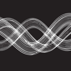 Abstract white wave lines weaving across a dark background in a flowing, dynamic graphic design.
