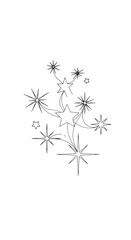 Delicate lineart of a dandelion seedhead with wispy starbursts and floral silhouettes.