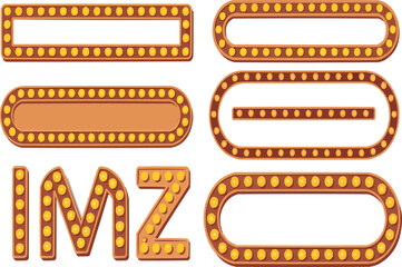 Obraz premium Retro illuminated frames and letters for signs, banners and creative projects, bringing a vintage, showtime aesthetic to your designs, perfect for adding a touch of old-school glamour