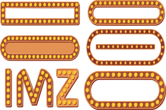 Retro illuminated frames and letters for signs, banners and creative projects, bringing a vintage, showtime aesthetic to your designs, perfect for adding a touch of old-school glamour