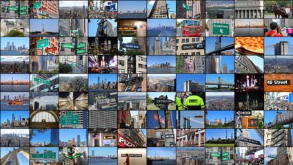 10x9 Collage grid of iconic New York City usa Photos with a black frame