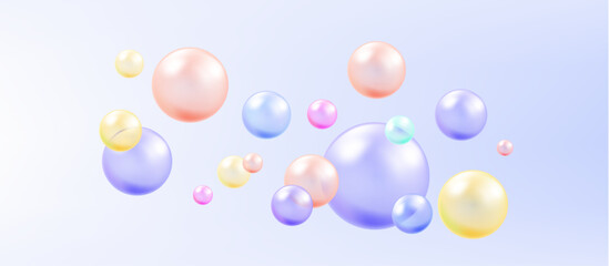 Water colorful bubbles on blue background with fizzy sparkles, vector texture of bubble gum and collagen bubbles for dreamy design background.