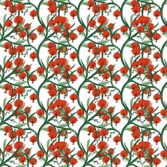 Red Pomegranate Branch Seamless Pattern