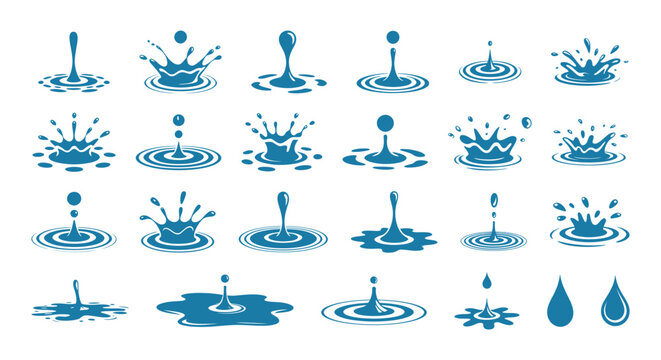 Collection of water splash shapes in blue color
