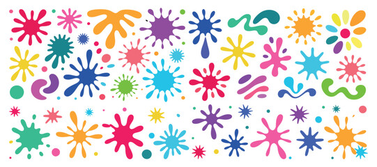 Colorful Paint Splashes Set on White Background