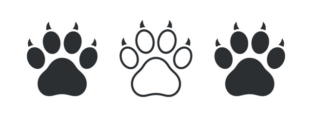 Bear Paw Prints Collection with Claws on Transparent Background