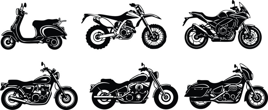 Various motorcycle and scooter vector graphics showcasing different styles and designs for enthusiasts and illustrators 