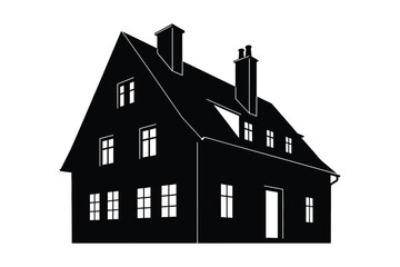 Silhouette of a traditional european house with chimneys and windows