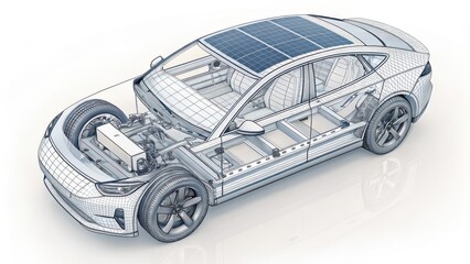 Explore next-gen electric vehicle design with this stunning solar car blueprint showcasing innovation, futuristic technology and sustainable transportation solutions