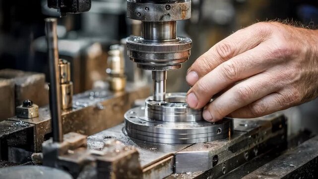 Hands adjusting polishing tools on a lathe machine to refine the finish of a cast metal piece showcasing precision and craftsmanship.