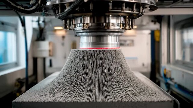 Medium frame of detailed shell core production showing thin resincoated layers being formed around patterns in hightech manufacturing plant.