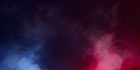 Foggy dark night scene with blue and red smoke, neon. Vector Illustrator