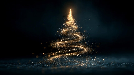 A glowing Christmas tree rotates softly at the center while snowflakes and sparkling stars fall through the scene, creating a magical holiday atmosphere for Christmas or New Year backgrounds.
