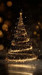 A glowing Christmas tree rotates softly at the center while snowflakes and sparkling stars fall through the scene, creating a magical holiday atmosphere for Christmas or New Year backgrounds.
