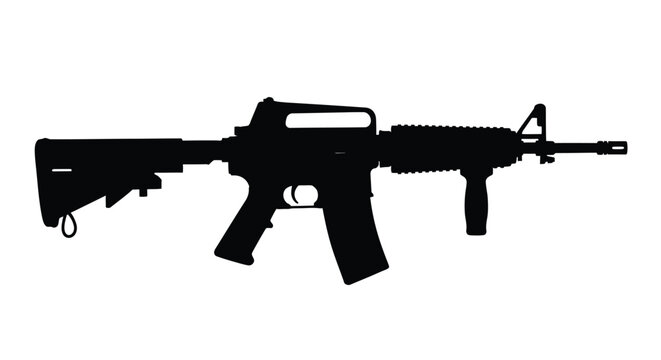 Black silhouette of an ar 15 style rifle isolated on a white background