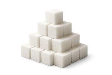 Sugar cubes stacked pyramid representing sweetness, unhealthy nutrition, and diabetes on transparent background
