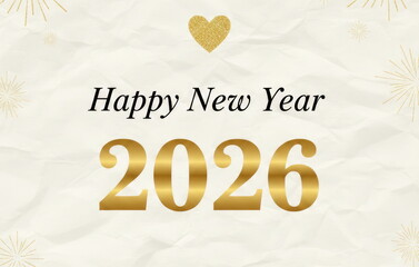 Happy New Year 2026 Greeting With Gold Numbers And Fireworks Celebration Card. Ideal for festive cards, banners, and social media posts celebrating the new year.