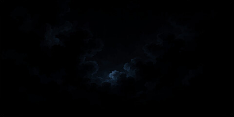 Dark blue abstract smoke clouds drift across a black night sky background, faintly illuminated by moonlight © PAGLAA