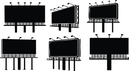 Various Billboard Designs for Advertising and Marketing Purposes in Black and White Vector Format 