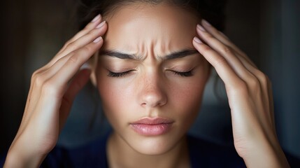 Fototapeta premium Stressed Woman Holding Her Head While Working on a Laptop at Home