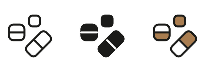 Three sets of pills icons for health or medication needs, easily customizable for your project, health, medicine, pharmaceutical, medical, wellness