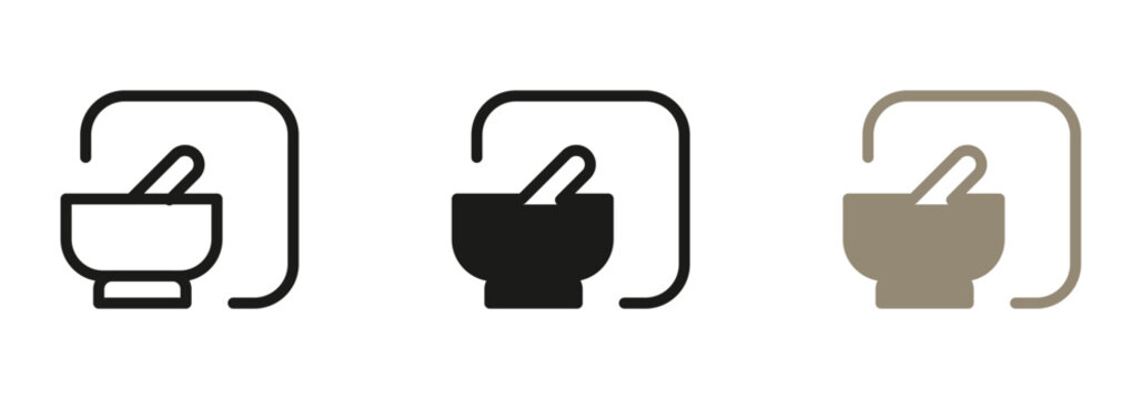 Mortar and pestle icons for pharmacy, cooking, or holistic wellness branding, simple and clean design for modern apothecary or food blog logo