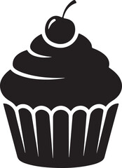 Cupcake Silhouette with Cherry Topping Sweet Dessert Vector