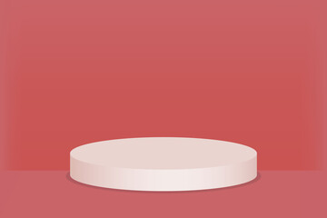 Minimalist pink podium on soft red background for product display or presentation