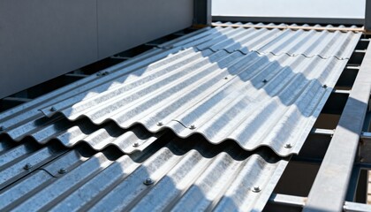 Corrugated steel decking captured midinstallation showcasing its rigid wavy design that enhances structural strength for modern building frameworks.