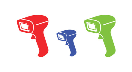 Three colorful barcode scanners in red blue and green isolated on white