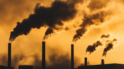 Polluted sky with factories - dark sky and smoking chimneys of factories.