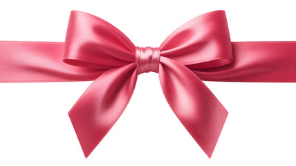 Bright pink satin bow with horizontal ribbon, isolated on white background for design elements