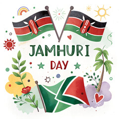 Jamhuri Day Kenya Celebration Artwork, Kenyan Independence Day Flag Illustration, Patriotic Jamhuri Day Cultural Design, Kenya National Holiday Graphic, African Heritage Jamhuri Poster