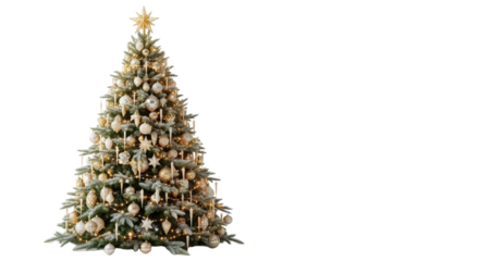 Elegant christmas tree with golden decorations and star topper for holiday celebration