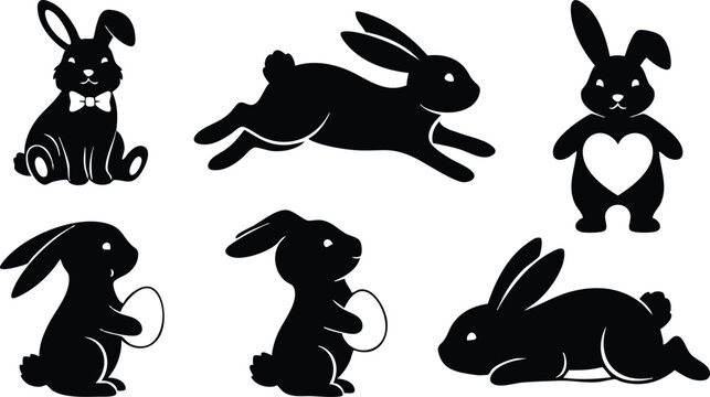 Various playful rabbit illustrations featuring different poses and styles for festive occasions 