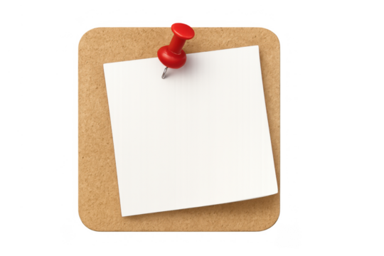 White blank note paper pinned to a cork board square, creating a concept for reminders or important messages