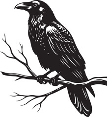 Raven Silhouette Vector Illustration Bird on Branch
