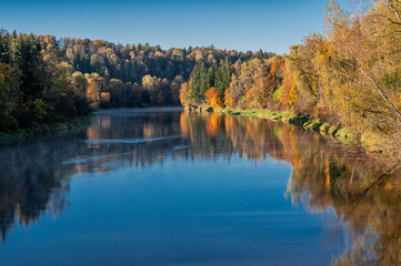 Landscape view of Gauja river in Sigulda, Latvia at Autumn