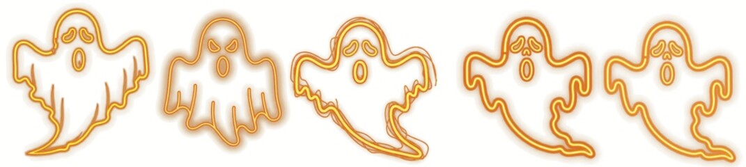 Halloween ghost with glowing lines isolated on white background, creepy and scary spectral figure, neon outline ghost shape for spooky holiday theme, horror illustration for Halloween design